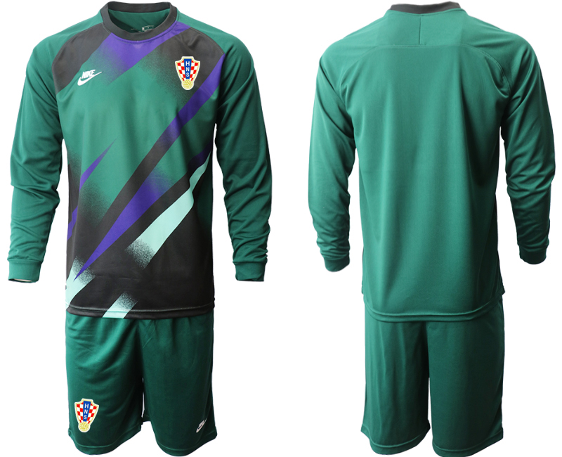 Cheap Men 2021 European Cup Croatia green Long sleeve goalkeeper Soccer Jersey